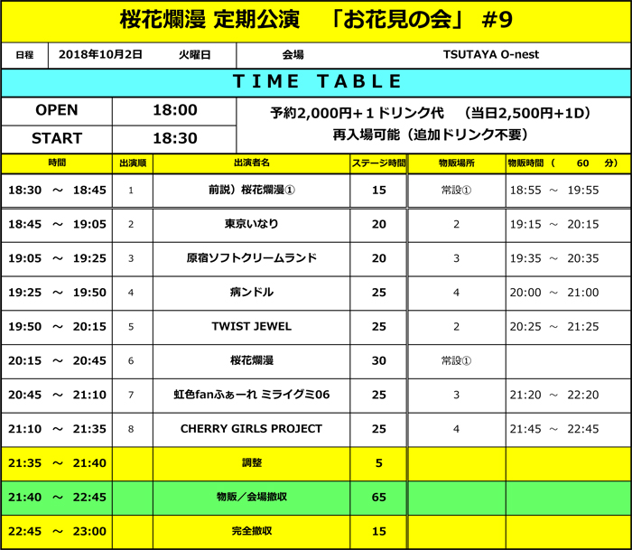 桜花爛漫 定期公演 「お花見の会#9」 タイムテーブル
